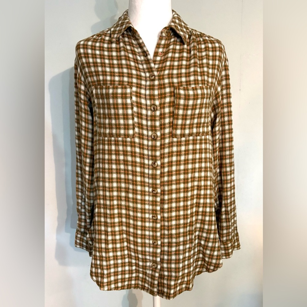 Anthropologie Pilcro Plaid Textured Button Down Long Sleeve Shirt, Size XXS